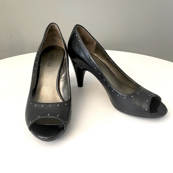 Kenneth Cole Black Studded Leather Peep-Toe Pumps - Picture 6 of 12